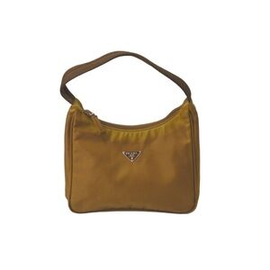 PRADA Hobo Handbag Triangle Logo Brown Camel Tan